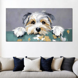 Puppy Yorkshire Eyes Peeking - NicheCanvas