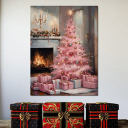 Pink Christmas Hearth Glow - NicheCanvas