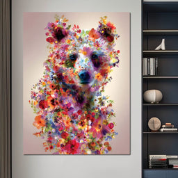 Floral Bear Wild Garden Portrait - NicheCanvas