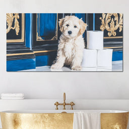 Regal Puppy Bathroom Antics - NicheCanvas