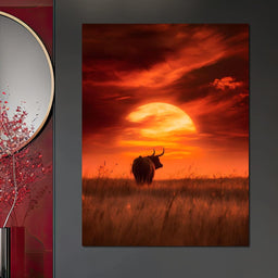 Majestic Bull Sunset Reverie - NicheCanvas