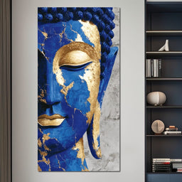 Cobalt Gold Buddha Portrait - NicheCanvas