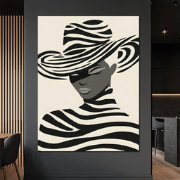 Monochrome Zebra Hat Lady - NicheCanvas