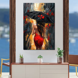 Rainy Stroll in Bold Brushwork - NicheCanvas