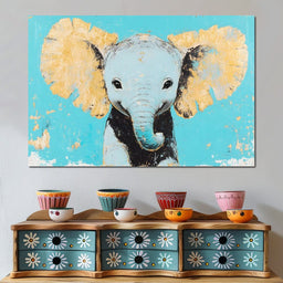 Elephant on Aqua Canvas - NicheCanvas