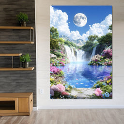 Lunar Reflection Over Falls - NicheCanvas