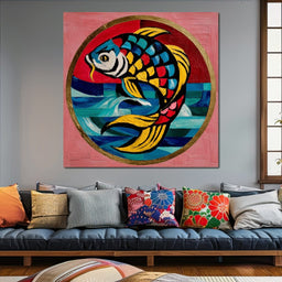 Colorful Koi Fish Mosaic Wave - NicheCanvas