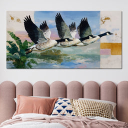 Wild Geese Over Quiet Marsh - NicheCanvas
