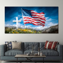 Majestic Peaks and Patriotism - NicheCanvas