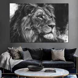 Regal Lion Monochrome Portrait - NicheCanvas