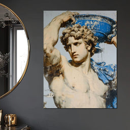 Marble Statue With Blue Urn - NicheCanvas