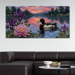 Duck Reflections on Water - NicheCanvas