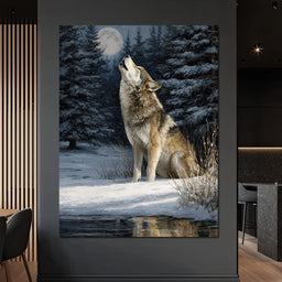 Moonlit Wolf Winter Howl Night - NicheCanvas
