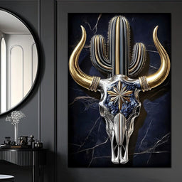 Golden Horn Desert Totem Skull - NicheCanvas