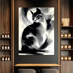 Inkbrush Noir Feline Reverie - NicheCanvas