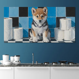 Bathroom Puppy Mischief - NicheCanvas