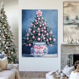 Holiday Fir With Pink Baubles - NicheCanvas