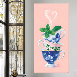 Floral Teacup Tower Heartbeat - NicheCanvas