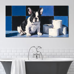 Bulldog Bathroom Antics - NicheCanvas