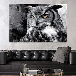 Noir Owl Golden Eyes Portrait - NicheCanvas