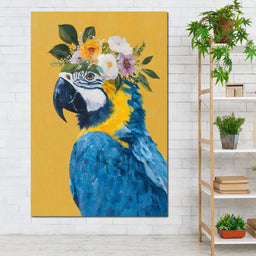 Floral Crown Blue Macaw Portrait - NicheCanvas