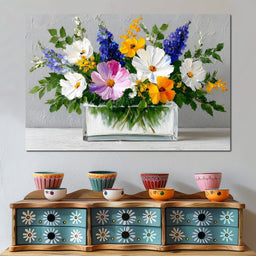 Sunlit Wildflower Still Life - NicheCanvas