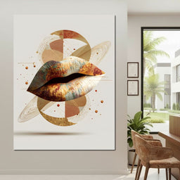 Golden Orbit Abstract Lips - NicheCanvas