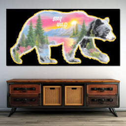 Bear Silhouette Mountain Sunset - NicheCanvas