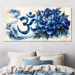Om Blue Peony Meditation Mood - NicheCanvas
