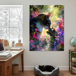 Gentle Cats Nuzzle Floral Dream - NicheCanvas