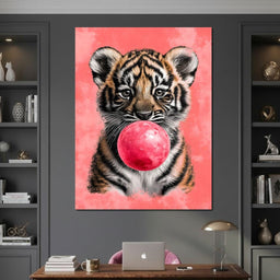 Playful Cub Bubble Burst Pink - NicheCanvas