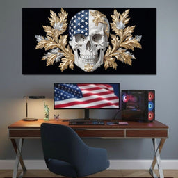 American Flag Skull Baroque Gold - NicheCanvas