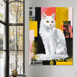Radiant White Feline Poise - NicheCanvas