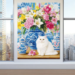 Floral Harmony and Feline Charm - NicheCanvas