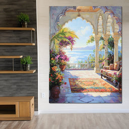 Radiant Terrace by the Sea - NicheCanvas