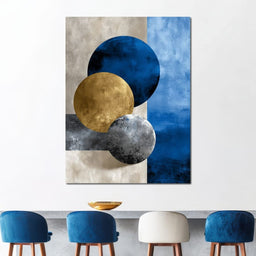 Modern Geometric Blue Gold Orbit - NicheCanvas