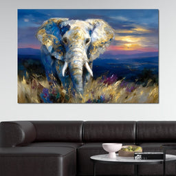 Gilded Blue Elephant Dawn - Neal Hackett - NicheCanvas