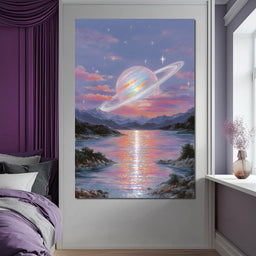 Celestial Saturn Over Waters - NicheCanvas