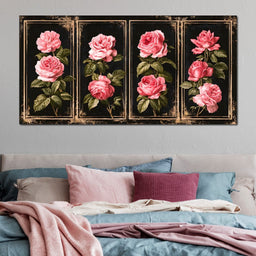 Gilded Panels of Pressed Garden Roses - NicheCanvas