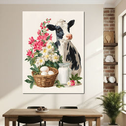 Farmhouse Cow Milk And Blooms - NicheCanvas