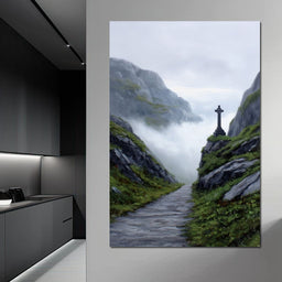 Misty Highland Cross Pathway - NicheCanvas