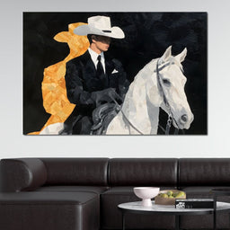 Elegant Cowboy On Ivory Steed - NicheCanvas