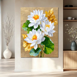 Golden Lotus Dreams Unfold - NicheCanvas