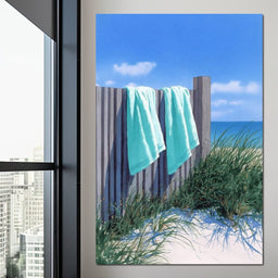 Coastal Towels On Dune Fence - NicheCanvas