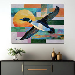 Flying Loon Over Golden Sun - NicheCanvas