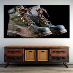 Mountain Trail Hiking Boots Double Exposure - NicheCanvas