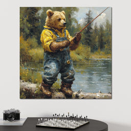 ceramic bear with fishing pole Bear Fishing