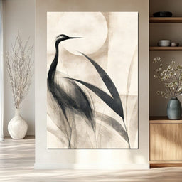 Lone Crane Watching The Pale Disc - NicheCanvas