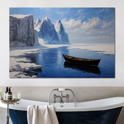 Silent Boat on Frozen Fjord - NicheCanvas