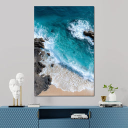 Turquoise Tide on Rock Shore - NicheCanvas
